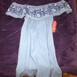 Off shoulder denim boho dress